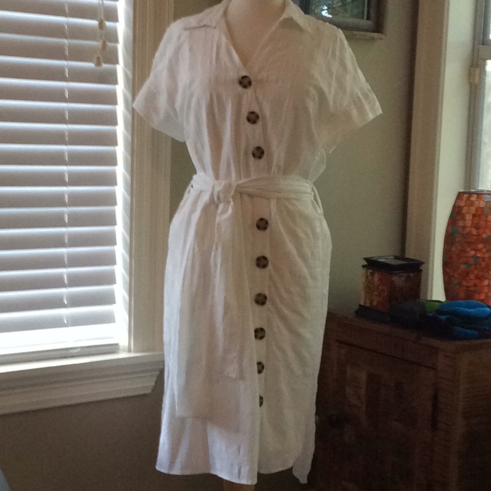 White dress with buttons